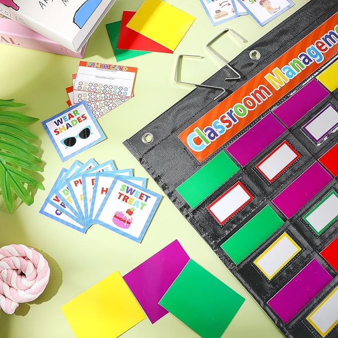 Pajean 253 Pcs Student Behavior Pocket Chart for Classroom Behavior Management Resources Track Reward Bulletin Board Customizable Class Jobs for Home Preschool Daycare Back to School Teacher Supplies