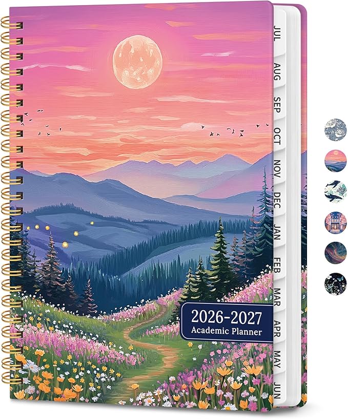 Planner 2026-2027, Hardcover Monthly and Weekly Academic Planner July 2026 - June 2027, Teacher and Student Calendar Agenda Book with Tabs, A5 (6.3" x 8.5"), Ideal for School and Office, Dreamscape Hills
