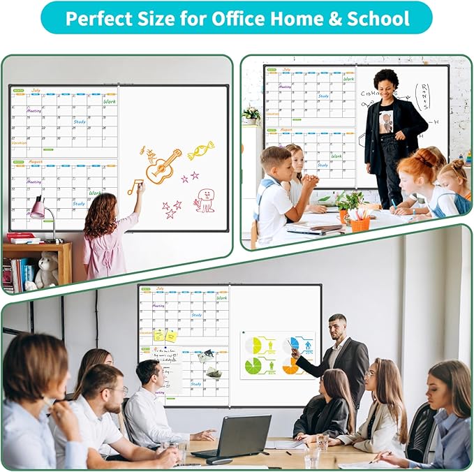 JILoffice Magnetic Foldable Dry Erase Calendar Whiteboard Combo, 2 Month Calendar Board & White Board 60 X 40 Inch, Black Aluminum Frame Wall Mounted Board for Office Home and School