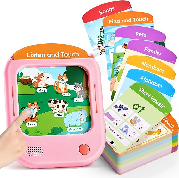 JoyCat Kids Learning Tablet, Phonics Talking Flash Cards, Learn to Read with 156 Pages, 40+ Themes, 600+ Words, 100+ Interactive Games, Screen-Free Learning Toys Birthday Gifts for 2-6 Year Old