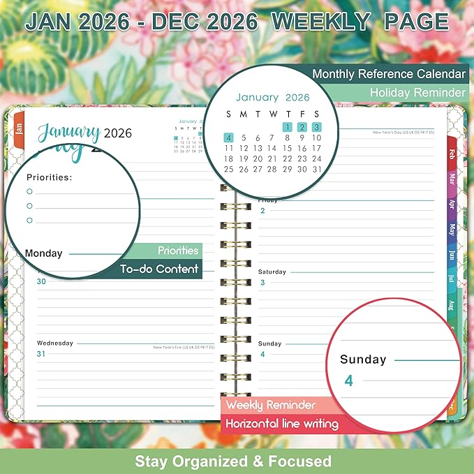 2026 Planner - Weekly & Monthly Planner 2026 from Jan. 2026 - Dec. 2026 with To-Do List, 6.3'' x 8.4'', Strong Twin-Wire Binding, Inner Pocket, Elastic Closure