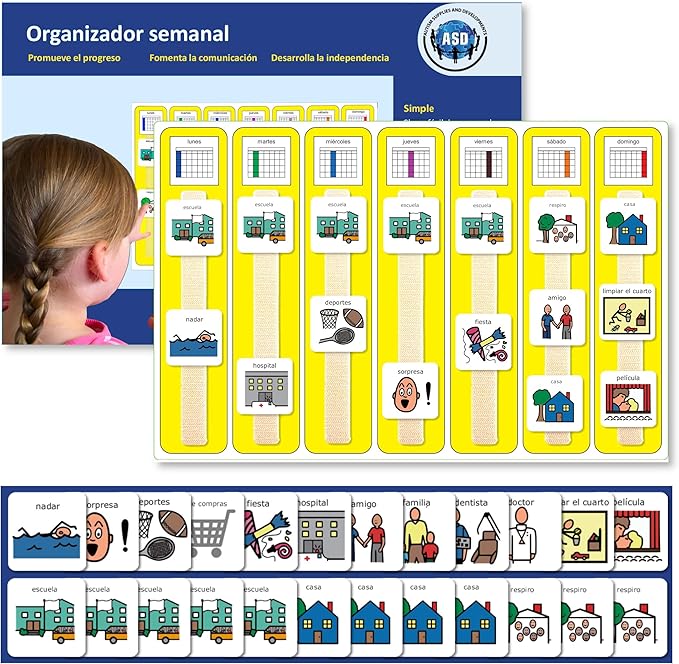 Kids Calendar Visual Schedule Autism – Calendar Pocket Chart – Special Education Classroom Must Have – Autism Learning Materials (Spanish)