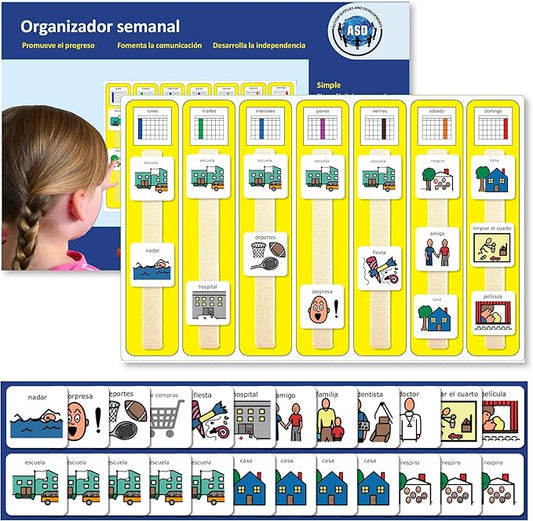 Kids Calendar Visual Schedule Autism – Calendar Pocket Chart – Special Education Classroom Must Have – Autism Learning Materials (Spanish)