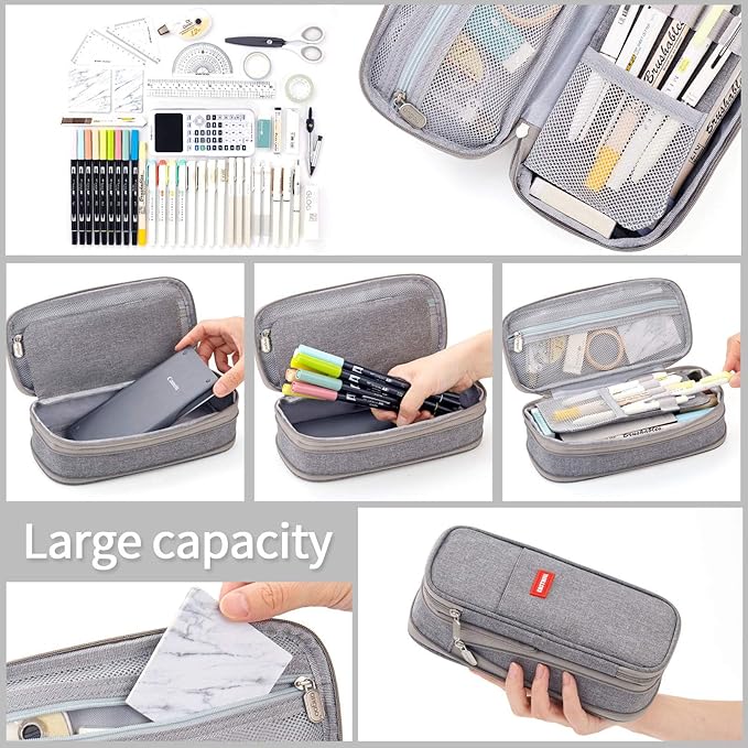 EASTHILL Big Capacity Pencil Pen Case Office College School Large Storage High Capacity Bag Pouch Holder Box Organizer (Gray)
