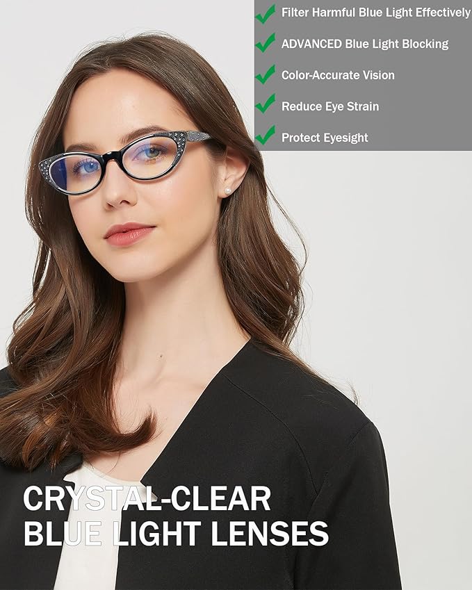 EYEURL 3-Pack Cat Eye Reading Glasses for Women Blue Light Glasses Fashion Computer Readers with Spring Hinge Anti-Glare Readers for Women 3.0