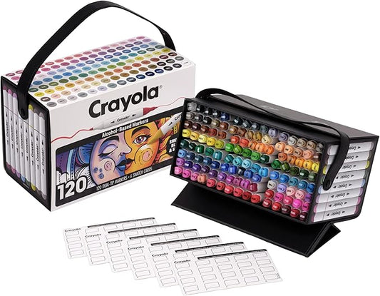 Crayola Dual-Tip Alcohol Marker Set for Adults (120ct), Bulk Adult Coloring Book Markers for Blending, Shading & Layering, Fine & Brush Tips [Amazon Exclusive]