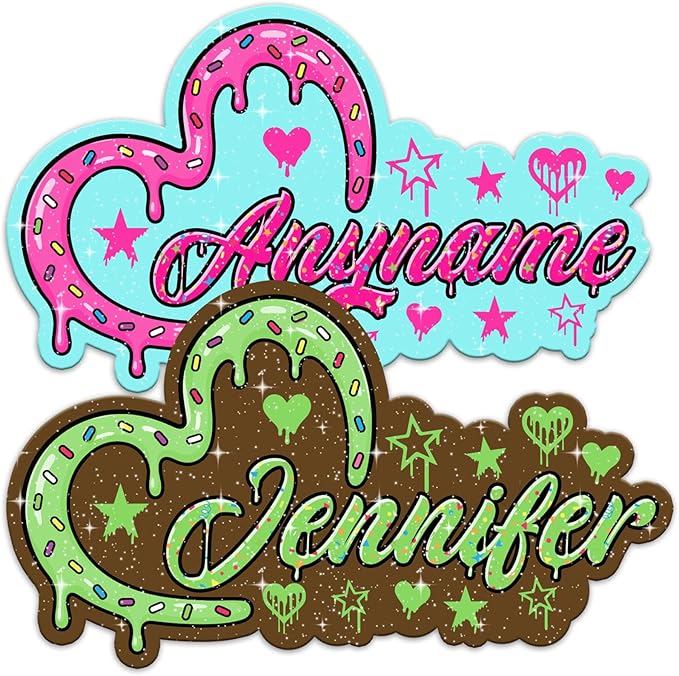 Custom Heart Name Sticker Personalized Text Bling Bling Ice Cream Dripping Sprinkle Decal Waterproof Die Cut Vinyl DTF Decal Unisex Gift for Laptop Helmet Car Cup Phone Tablet for Male Female