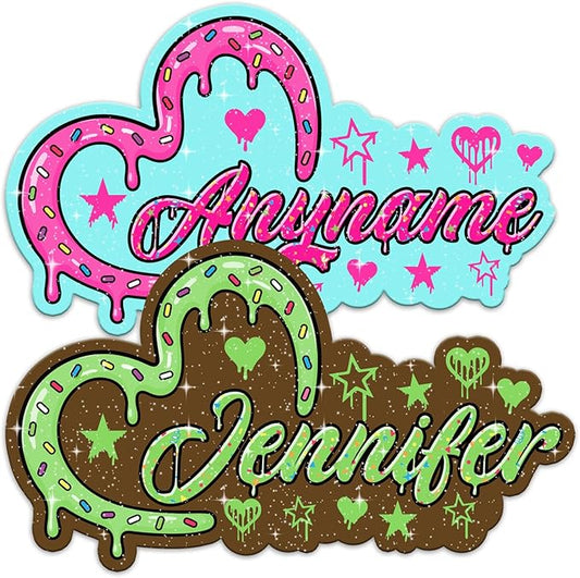 Custom Heart Name Sticker Personalized Text Bling Bling Ice Cream Dripping Sprinkle Decal Waterproof Die Cut Vinyl DTF Decal Unisex Gift for Laptop Helmet Car Cup Phone Tablet for Male Female
