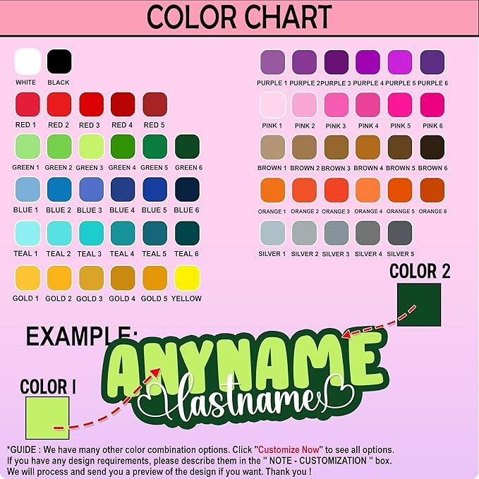Personalized Colorful Heart First and Last Name Sticker Custom Text Aesthetic Heart Decal Waterproof Die Cut Vinyl & Transparent DTF Decal For Water Bottle Laptop Car Helmet Gifts for Female Male Kids