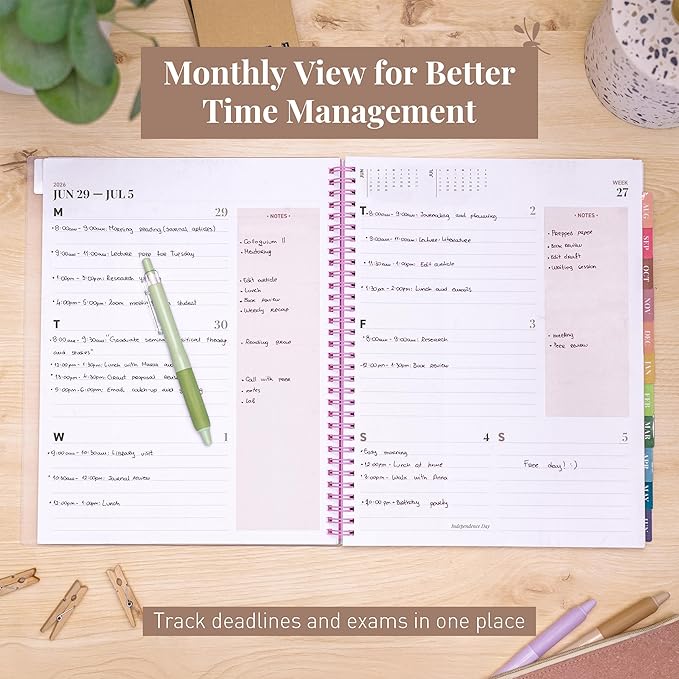 Rileys Academic Planner 2026-2027, Daily, Weekly & Monthly Planner, July 2026 - June 2027, Student Notes Pages, Twin-Wire Binding, Weekly Agenda for School & Work (8.5 x 11-Inches, Diagonal, Pink)