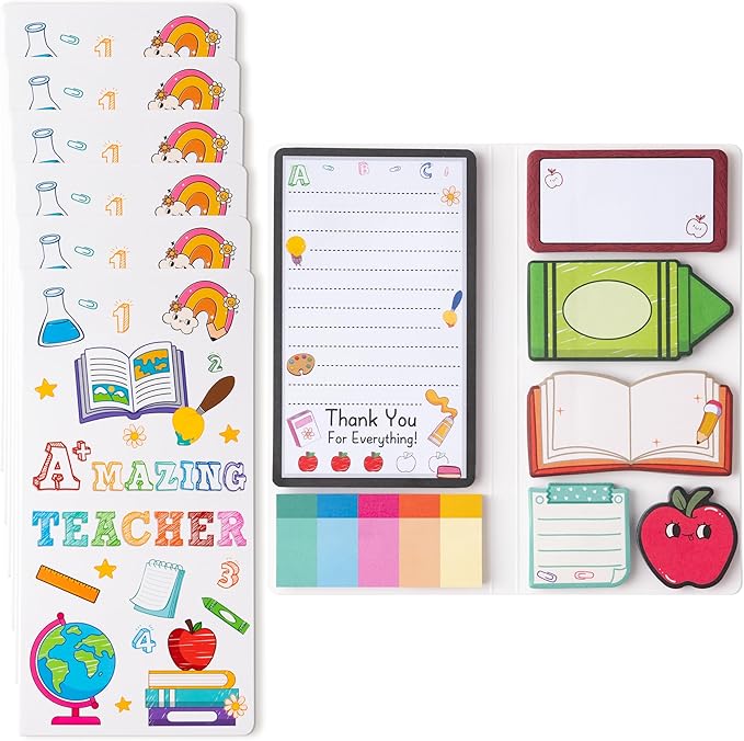 B1ykin A+ Teacher Sticky Notes Set - A+ Amazing Teacher Self-Stick Notes Pad, 550 Sheets Writing Memo Pages Sticky Notepad for Teacher Appreciation Gifts, School Office Supplies (6Pcs)