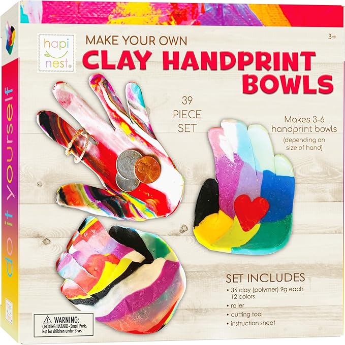 Hapinest Make Your Own Clay Handprint Bowl Kit for Kids, Art and Crafts for Boys & Girls, Kids DIY Craft Kit, Clay Bowl Handprint Kit for Kids, Handprint Kit Clay Craft Kit Ages 6 7 8-12 & Up