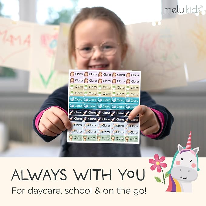 Personalized Name Labels for Kids (70), Custom Daycare Labels - Waterproof Name Stickers for Clothing, Bottles and Other School Supplies (1.2” x 0.5”) - Space