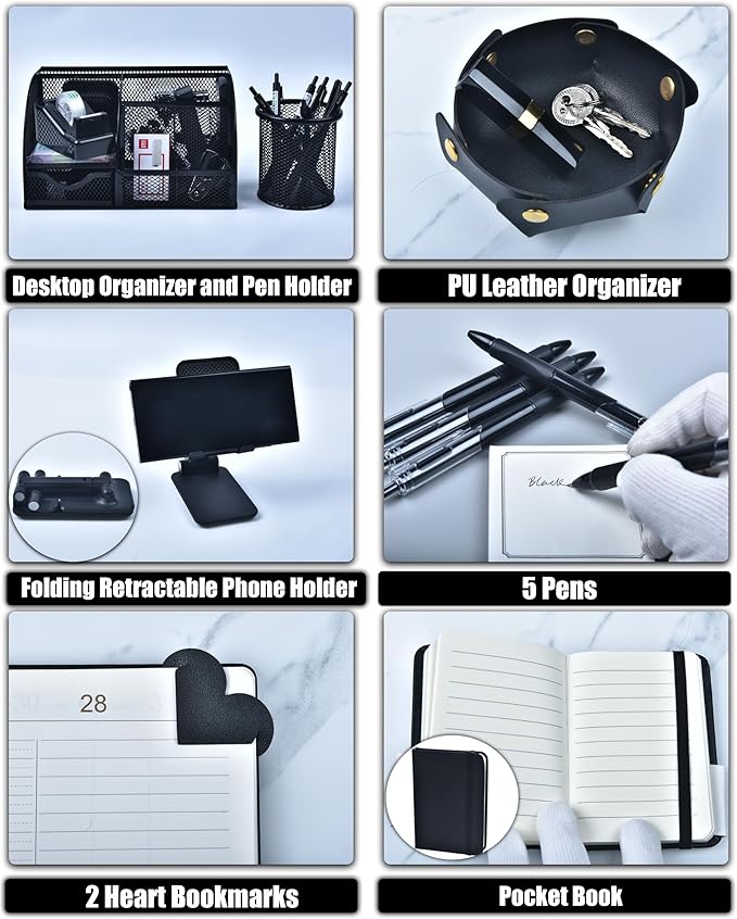 Black Desk Accessories, 24Pcs Office Supplies and Desk Organizers, with Tape Dispenser, Stapler, Staple Remover, Ect, Gift Box Packaging