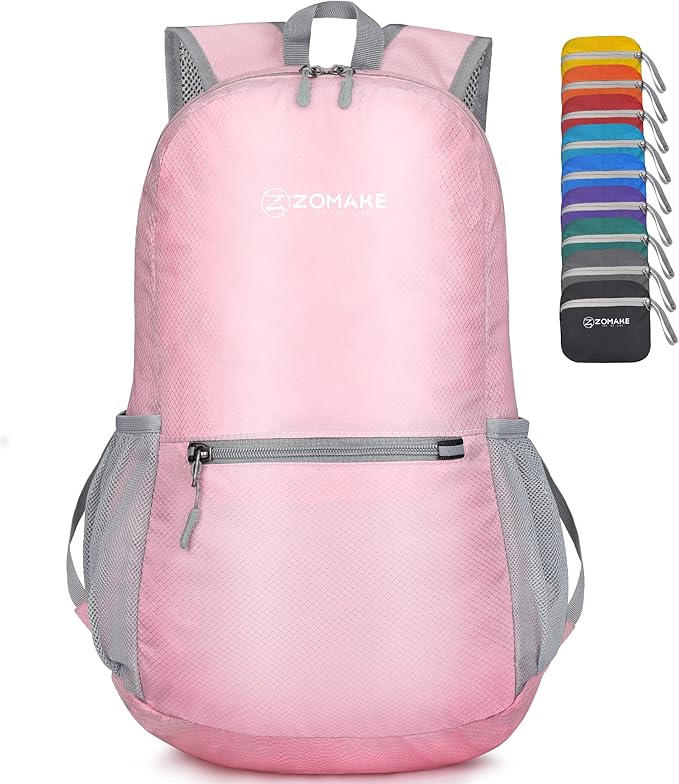 ZOMAKE Ultra Lightweight Hiking Backpack 20L, Packable Small Backpacks Water Resistant Daypack for Women Men(Light Pink)