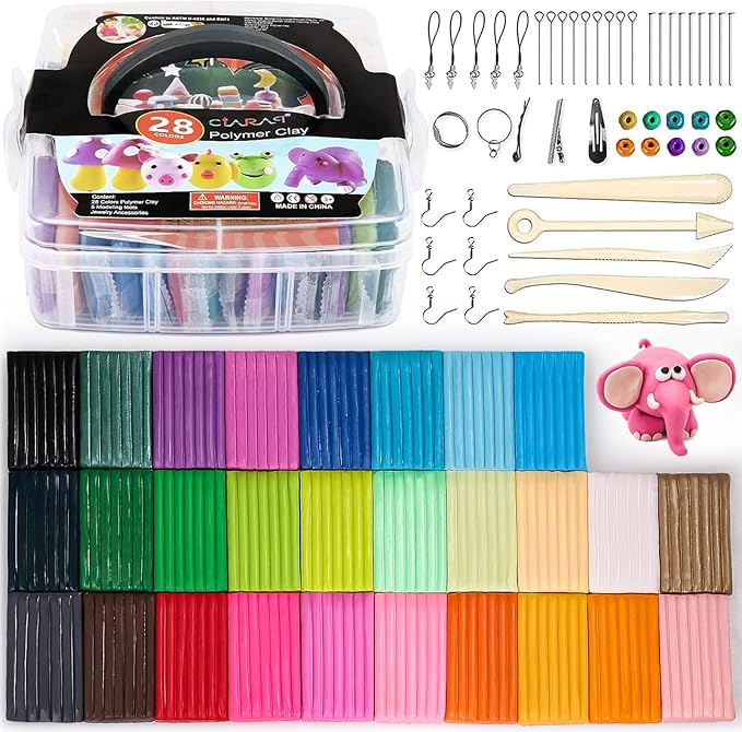 CiaraQ Polymer Clay 28 Colors Starter Kit - Oven Bake Modeling Clay for Kids & Artists, Non-Sticky DIY Clay with Sculpting Tools, Fun Gift for Children Ages 4+, 1.7 lb