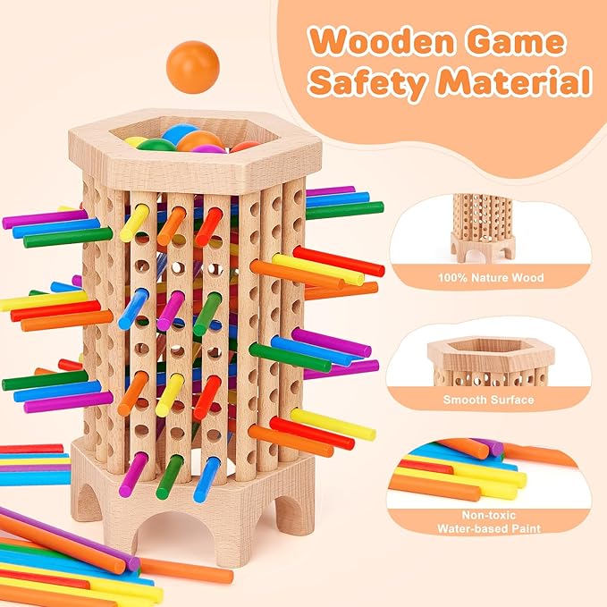 Centtechi Montessori Game Wooden Board Games for Kids 4-6-8, 36 Colorful Stick Math Educational Toys for 3 4 5 6 Year Olds, Classic Fun Dice Games for Family Game Night 2-6 Players