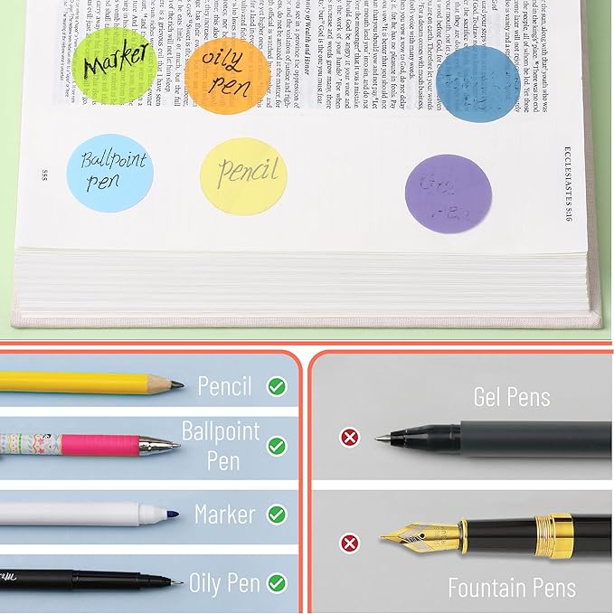 Mr. Pen- Round Transparent Sticky Notes, 1.1” Diameter, 28 Pads, 1120 Sheets, Colorful, Water-Resistant See-Through Sticky Notes Bulk & Fineliner, Smooth Writing, Note Tabs for Bible Journaling