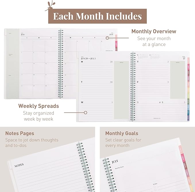 Rileys Academic Planner 2026-2027, Daily, Weekly & Monthly Planner, July 2026 - June 2027, Student Notes Pages, Twin-Wire Binding, Weekly Agenda for School & Work (8.5 x 11-Inches, Chunky, Green)
