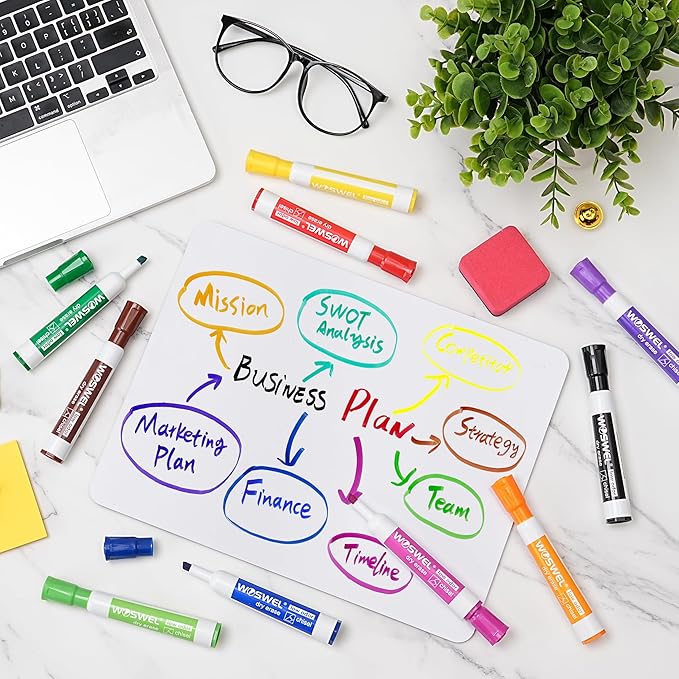 WOSWEL Dry Erase Markers Bulk, Chisel Tip Whiteboard Markers, Low Odor Thick Dry Erasable Markers, 50 Count 10 Assorted Colors for Teachers, Classroom, Office & Home Use