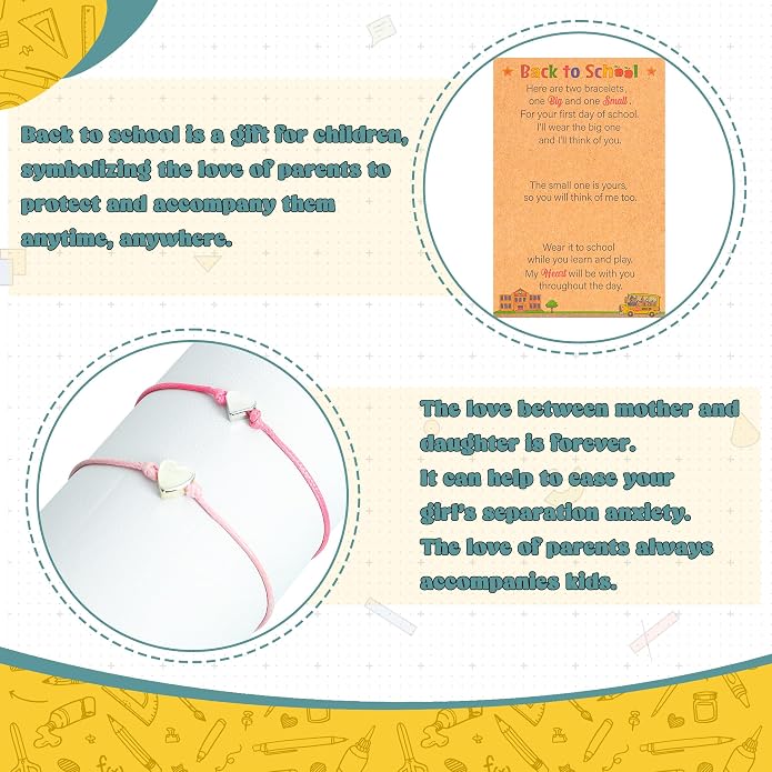 EOBOH Back to School Supplies, Back to School Bracelet Mommy and Me, Prek Matching Wish Bracelets Set, Adjustable Bracelet for Boys Girls Gifts Stuff Bulk