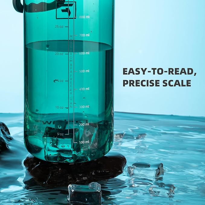 Fanhaw 32 oz Clear BPA-Free Tritan Water Bottle with Fast-Flow Spout Lid, Leakproof Wide-Mouth Reusable Bottle for Gym, School & Office (Dark Green)