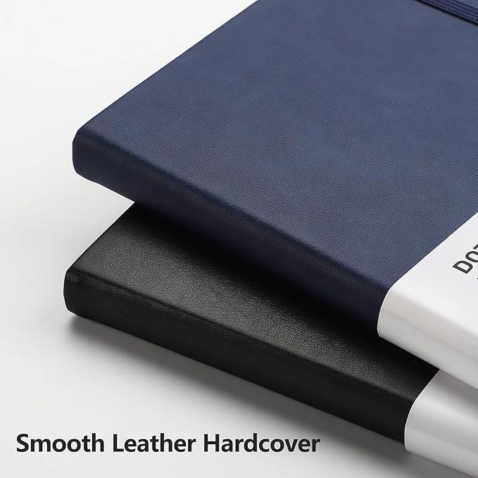 RETTACY Dotted Journal Notebook, 320 Numbered Pages, A5 Medium Size (5.7'' × 8.3''), Leather Hardcover, 100 GSM Thick Paper, for Journaling, Planning, Tracking (Navy Blue)