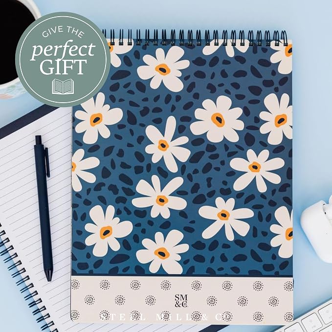 Steel Mill & Co. Large Top Spiral Notebook, Leopard Daisy