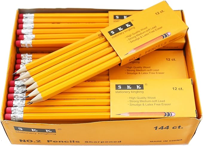 SKKSTATIONERY 144 Count Pre-sharpened #2 Pencils with Erasers – Bulk Yellow HB Lead Pencils for Classroom, Home & Back to School – No.2 Pencil Box, 144/Box
