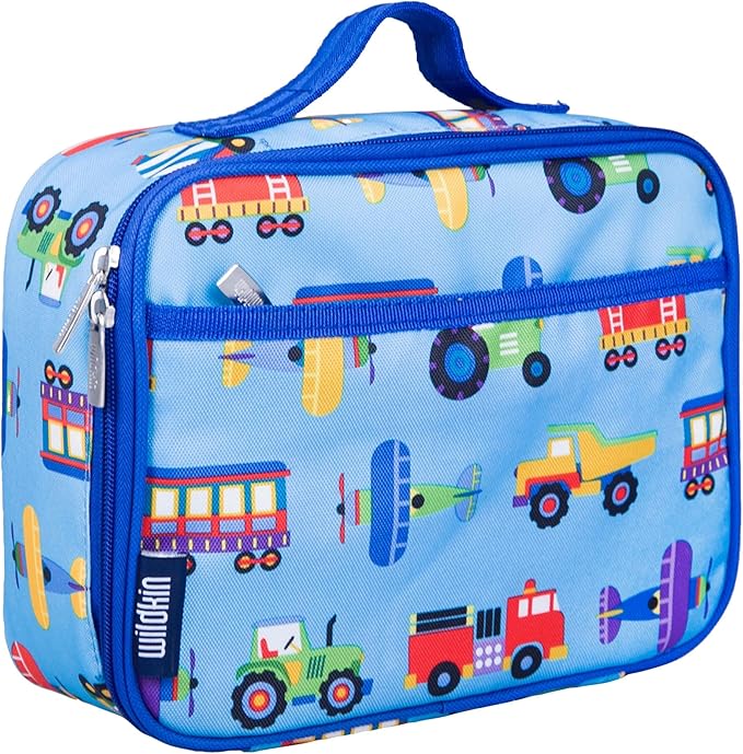 Wildkin Kids Insulated Lunch Box, Keeps Food Hot or Cold, BPA-Free with Mesh Pockets & Easy-Clean Lining – Ideal for School, Travel & Daycare – Trains, Planes, and Trucks