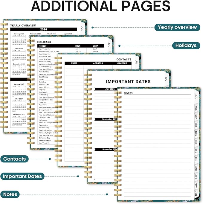 Planner 2026-2027, Academic Year Weekly and Monthly Calender Planner, from Jul 2026 - Jun 2027, Spiral Bound School Planning Book, Perfect for Teacher, Student, Women & Men, A5 (6.3" x 8.5"), Cats in Vine