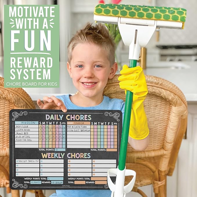 Hadley Designs Magnetic Chore Chart for Kids Multiple - Chores Board for Refrigerator, Dry Erase Task Chart for 2 Kids Daily Behavior, Family Weekly Planner for Teen and Adults, Chalkboard Chore Board