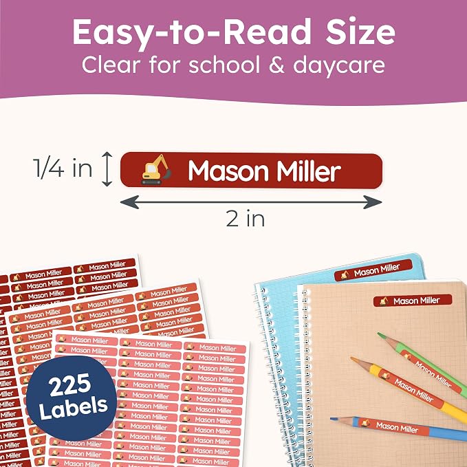 Personalized Kids Name Labels for Pencils Red [225pcs] - Waterproof Name Stickers for School & Daycare - Pencil Custom Name Stickers - Children Name Stick On Labels for Pens (2.0”x0.3”)