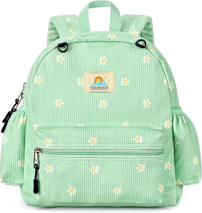 STEAMEDBUN Corduroy Toddler Backpack for Girls 2-4: Kids backpack for Boys Girls - 12 inch Preschool Kindergarten Backpacks - Daisy