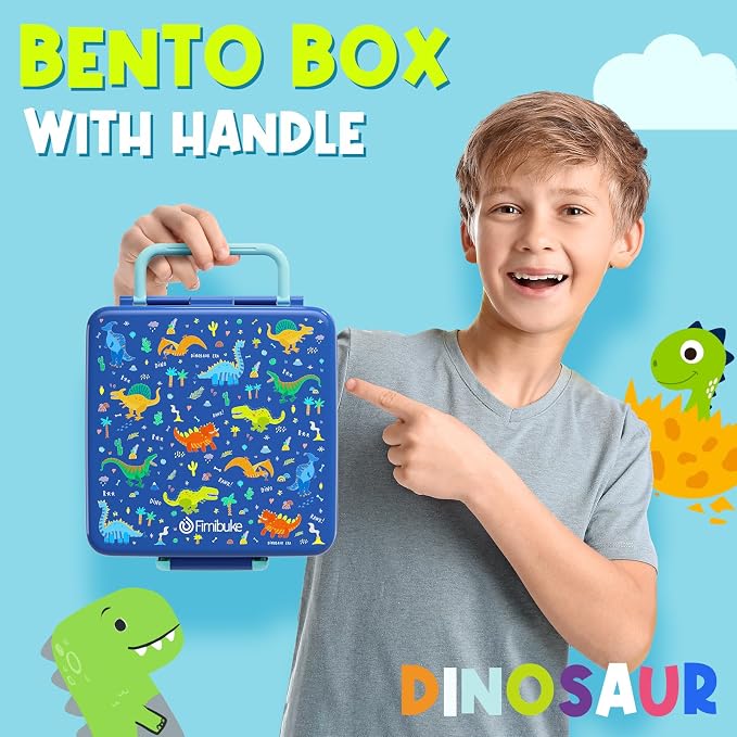 Fimibuke Bento Lunch Box for Kids, Toddler Bento Box with 4 Compartments | Leak Proof BPA Free Dishwasher Safe Lunch Container with Utensils, Ideal Portion Sizes for Ages 3-12 Girls Boys for School