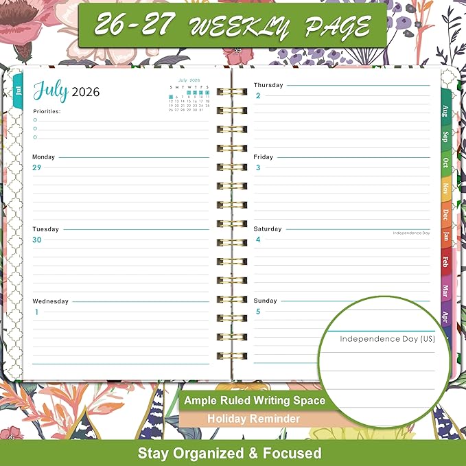Planner 2026-2027 - Weekly & Monthly Planner, Jul 2026-Jun 2027, Academic Planner 26-27, 6.4"×8.5", Tabs, Thick Paper, Twin-Wire Binding, Back Pocket, Inspirational Quotes for Office Home School