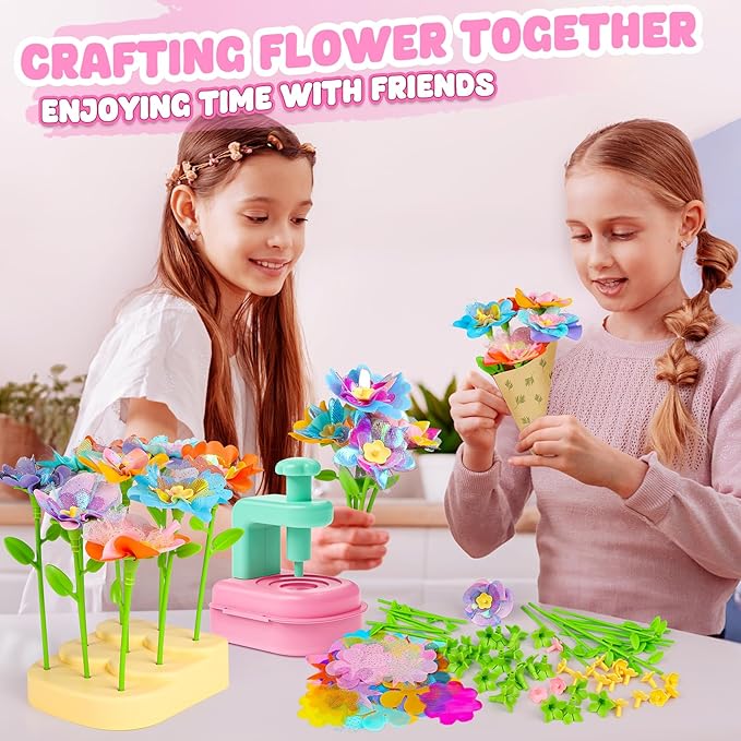 beefunni Flower Bouquet Craft Kits with Flower Maker,DIY Flower Making Kit for Kids,Flower Crafts for Kids Ages 4-8,Girls Arts and Crafts Age 6-8,Flower Toys for 4 5 6 7 8+Year Old Girl Birthday Gifts