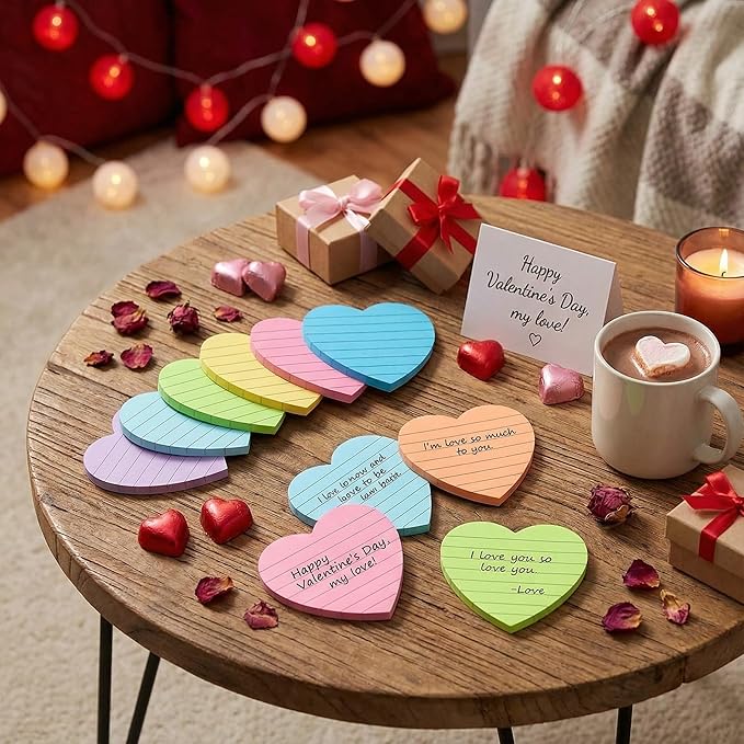 Teling 24 Pack Valentine's Day Sticky Notes Heart Lined Sticky Notes Self Adhesive Love Memo Pads for Valentines Party Exchange Gifts Office Home School 3x3 Inch(Light Colors, Classic)