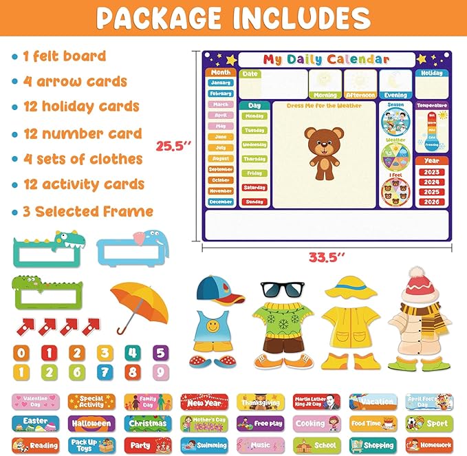 AKAYOK My Daily Calendars Felt Board for Toddlers - Classroom Calendar for Preschool & Homeschool- Circle Time Calendars & Weather Station - Kids Calendar for Preschool Learning Activity