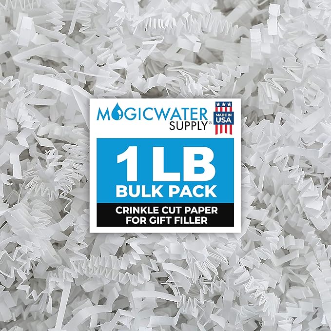MagicWater Supply Crinkle Cut Paper Shred Filler - 1LB White - Decorative & Protective Packaging for Bridesmaid Gifts & Bridesmaid Proposal Gifts Holiday Stuffers Birthdays Wedding & Anniversaries