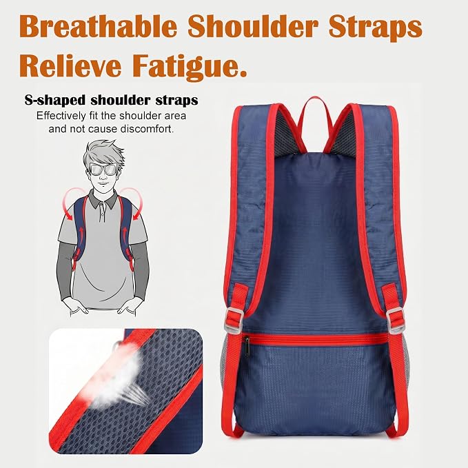 20L Water Resistant Foldable Packable Daypack Backpack | Lightweight Durable Portable Outdoor Travel Backpack for Women Men Camping Climbing Hiking Walking Sports Daily Commuting