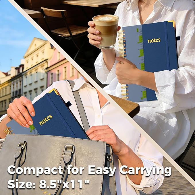 XYark A4 Hardcover Spiral Notebook, 8.5"x11" College Ruled Notebooks with Removable Divider Tab & Ruler, 5 Subject Notebook 300 Pages, Large Lined Journal for Women Men School Work Office, Noble Blue
