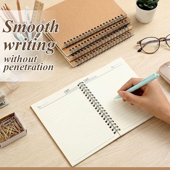 Leelosp 12 Pcs Small Spiral Notebook Lined Spiral Journal College Ruled Notebook Wire Bound Kraft Cover, 120 Pages for Work (Brown,5 x 7 Inch)