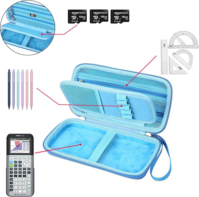 FBLFOBELI Hard Case for Texas Instruments TI-84 Plus CE/TI-84 Plus/TI-83 Plus/Casio fx-9750GIII Color Graphing Calculator, Mesh Pocket for Pens, Cables and Other Accessories (Case Only) (Blue)