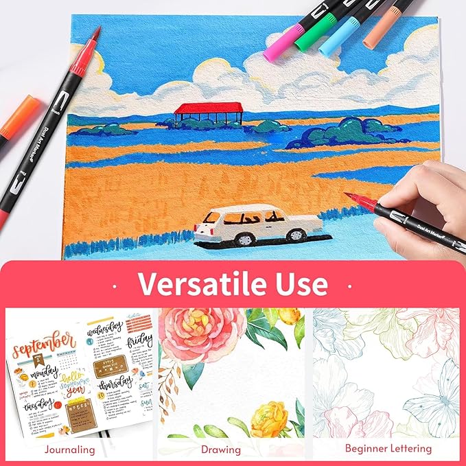 TOSHARE Art Markers Pens Dual Tip Coloring Markers Set with Brush & Fine Nib for Adult Coloring Book Brush Pens Professional Calligraphy & Drawing Art Supplies Kit for Adults (120 Colors)