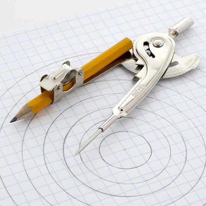 BAZIC Products Geometry Math Compass Set w/Scale-Arm, Nickel Plated Metal Ball & HB Wood Pencil, Inch Centimeter, Mathematical Drafting Drawing Tool, 144-Packs