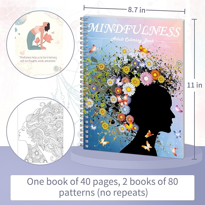 Kalysky Adult Coloring Book for Women,2Pack Mindfulness Coloring Books for Adults Relaxation Anxiety and Depression,Spiral Bound,Relaxation Arts and Crafts for Women