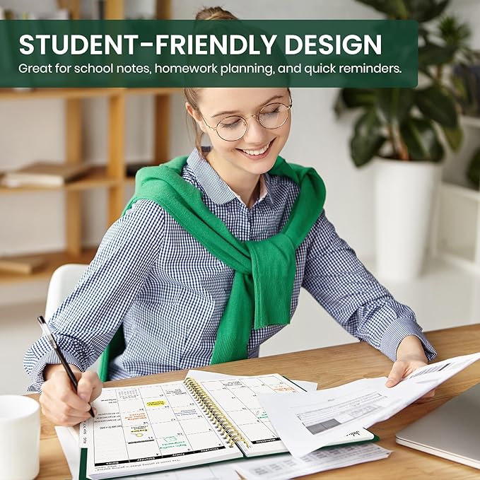 Planner 2026-2027, Weekly and Monthly Academic Year Planner Calendar, July 2026 - June 2027, Hardcover Large School Planning Agenda With Tabs, Perfect for School & Office Supplies, A4 (8.5" x 11"), Dark Green