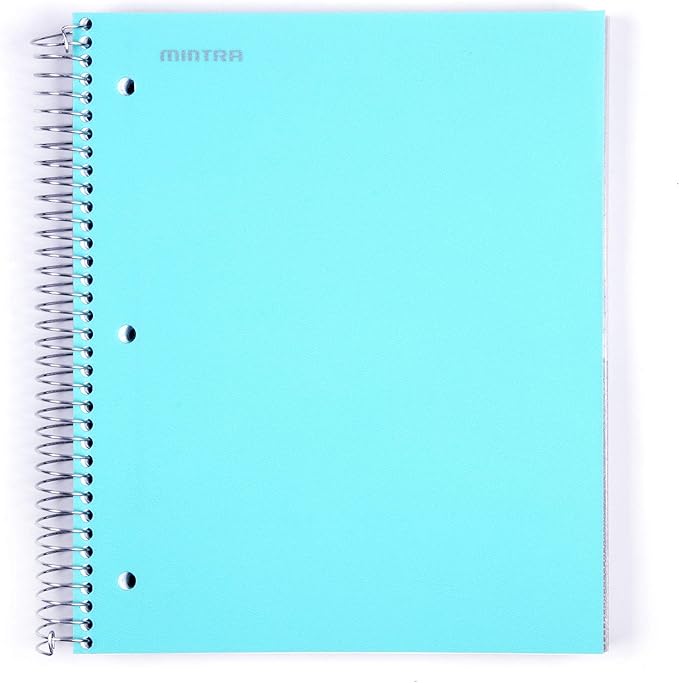 Mintra Office Durable Spiral Notebooks, 5 Subject (Teal, Wide Ruled 1pk)