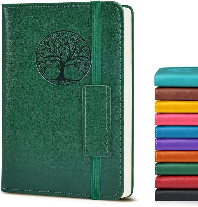 Biuwory Lined Pocket Journal Notebook for Women Men, 140 Pages A6 Leather Journals for Writing, Travel, Work, 3.7"×5.7" Mini Notebook, Hardcover Small Notebooks for Note Taking, Diary Notepad (Green)